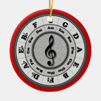 Music Circle of Fifths With Red Border Ceramic Tree Decoration