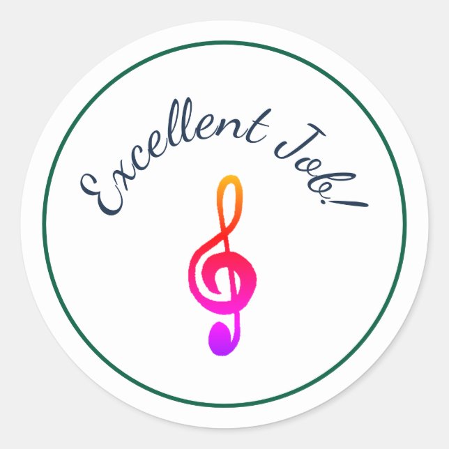 Music Class Colourful Treble Clef Reward  Classic Round Sticker (Front)