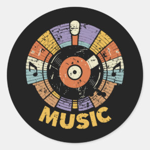 music classic retro round sticker