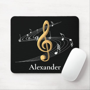 Music Clef Elegant Gold Black Personalised Mouse Pad