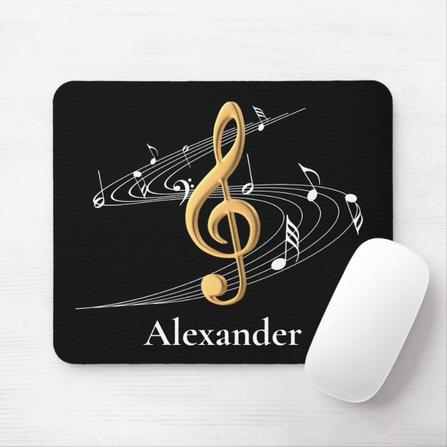 Music Clef Elegant Gold Black Personalised Mouse Pad (With Mouse)