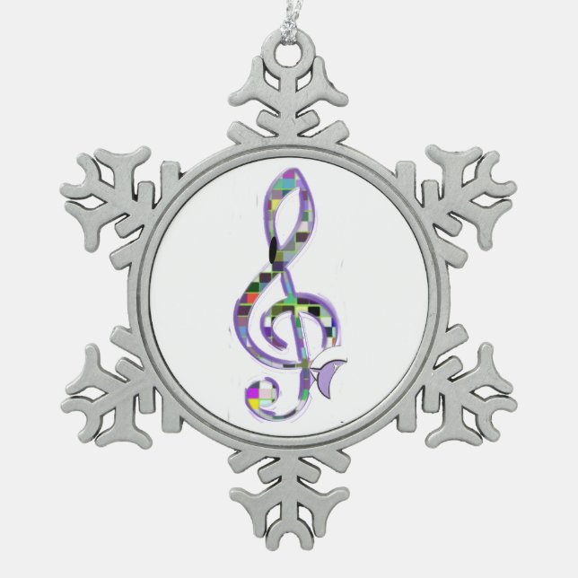 Music Clef G Snowflake Pewter Christmas Ornament (Front)