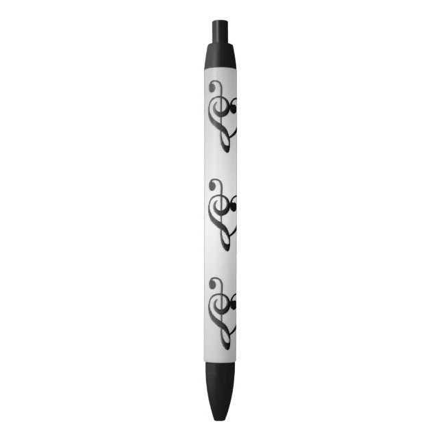 Music Clef Heart Black Ink Pen (Front Vertical)