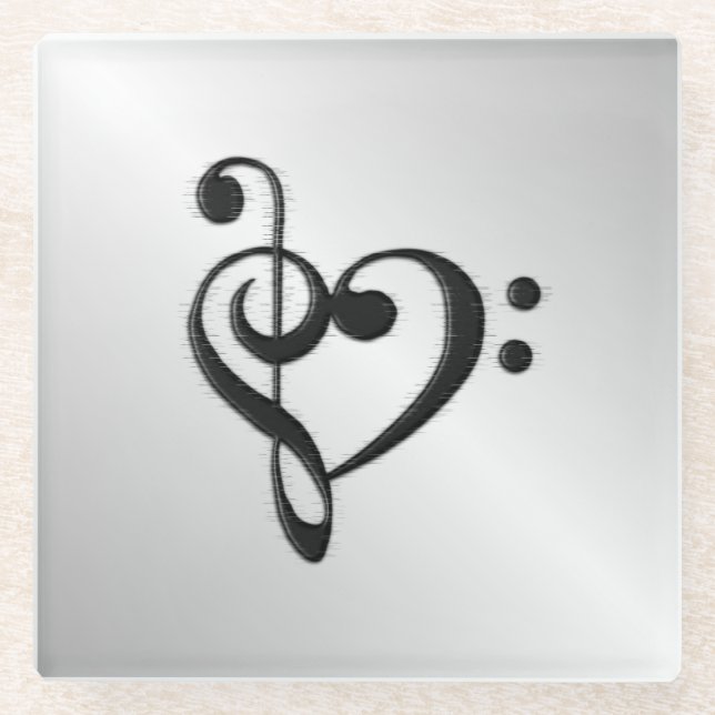Music Clef Heart Distressed Glass Coaster (Front)