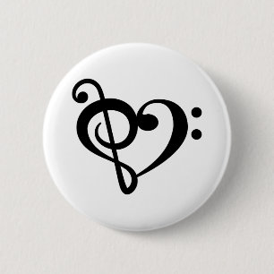 Music Clef Love Heart 6 Cm Round Badge