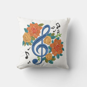 Music Clef Note Orange Flowers Musical Notes Cushion