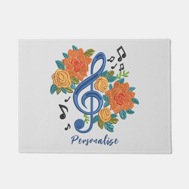 Music Clef Note Orange Flowers Musical Notes Doormat (Front)