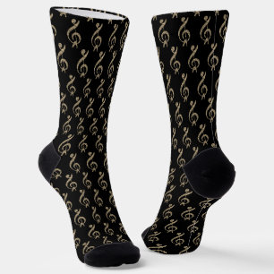 Music Clef Pattern in Gold Socks