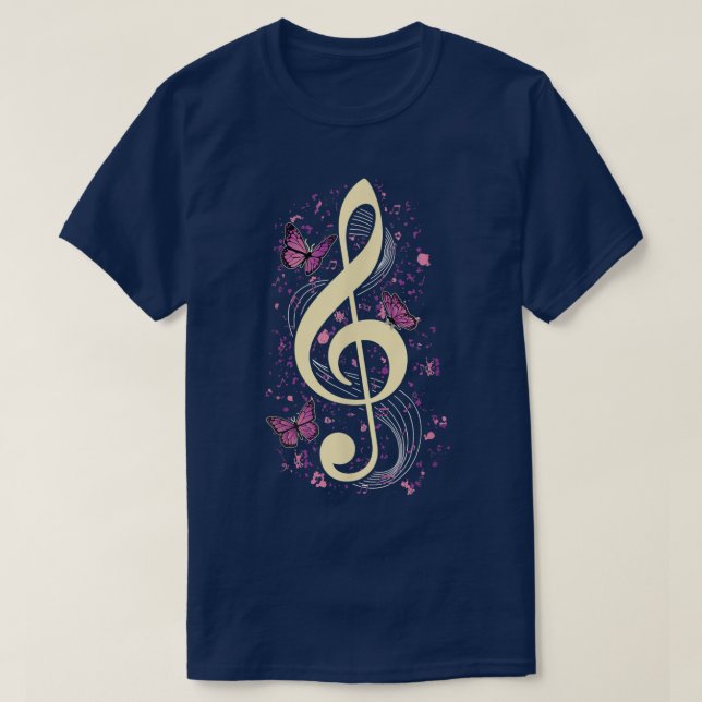 Music Clef with Butterflies Music  T-Shirt (Design Front)