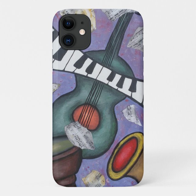 Music Collage Instruments Hand Painted Acrylic Case-Mate iPhone Case (Back)