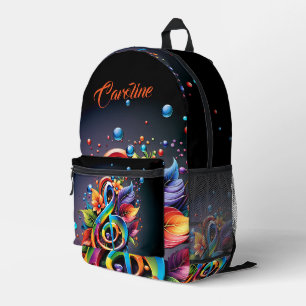 Music, colourful clef with leaves. printed backpack