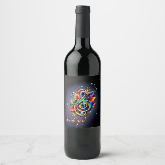 Music, colourful clef with leaves. wine label (Front)