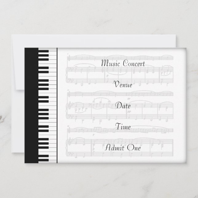 Music Concert Admission Ticket Piano Theme (Front)