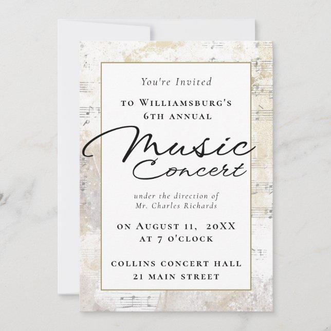 Music Concert Performance Invitation Elegant Gold  (Front)