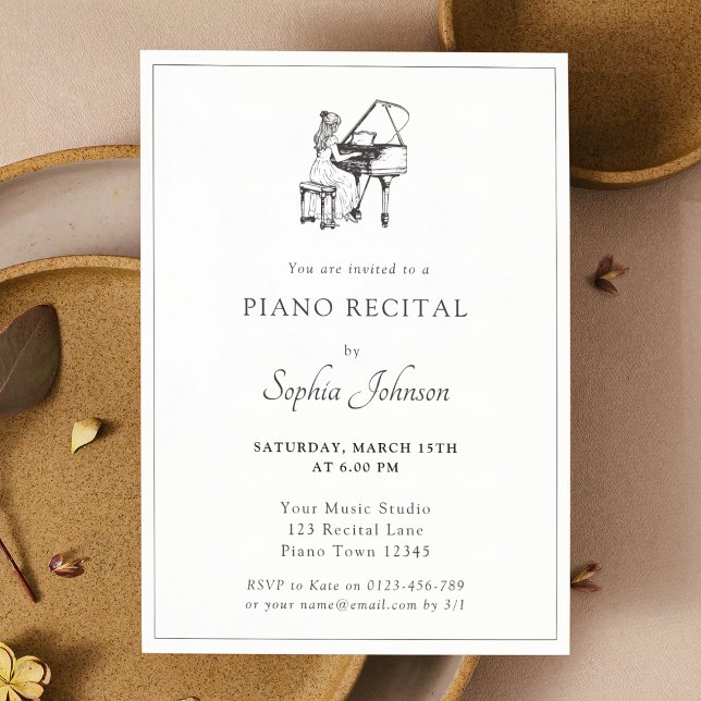 Music Concert Simple Black and White Piano Recital Invitation (Creator Uploaded)