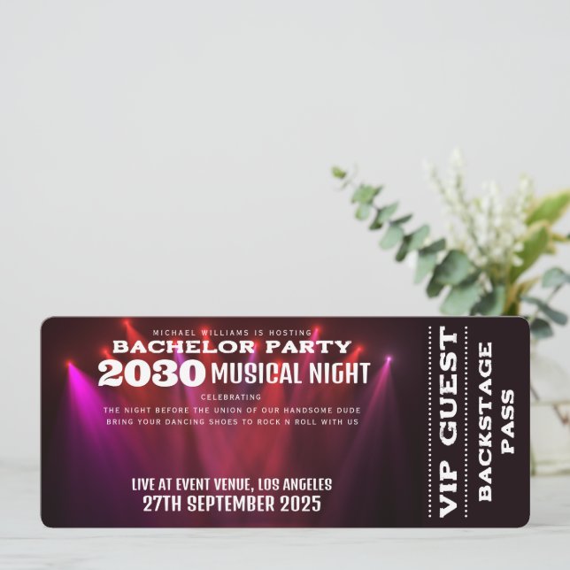 Music Concert VIP Ticket And RSVP Bachelor Party Invitation (Standing Front)