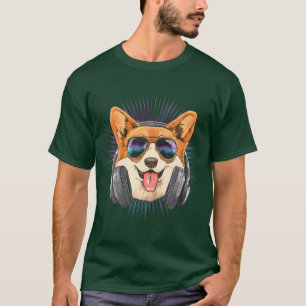 Music Corgi Dj With Headphones Musical Dog Lovers T-Shirt