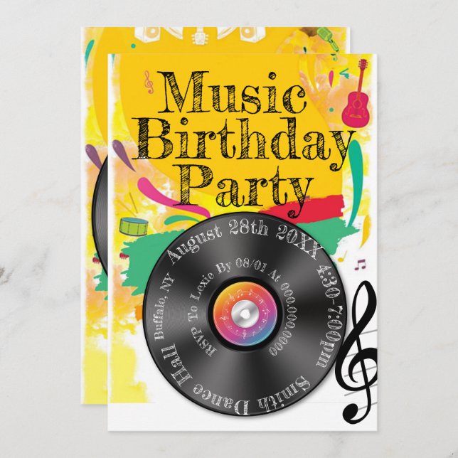 Music Dance Colourful Record Birthday Party Invitation (Front/Back)