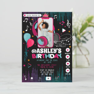 Music Dance Party Photo Birthday Invitation