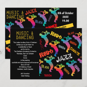 Music Dancing Party Jazz Retro Music Invite Card