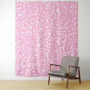 Music Dancing White Notes Soft Pink Tapestry