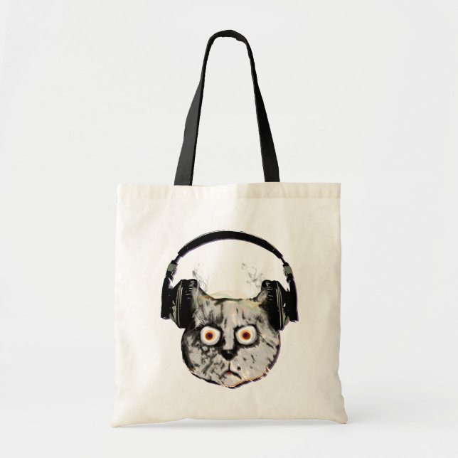 music dj cat with headphone tote bag (Front)