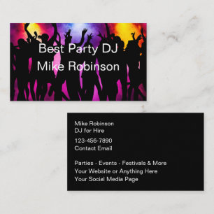 Music DJ For Hire Colourful Party Dancers Business Card