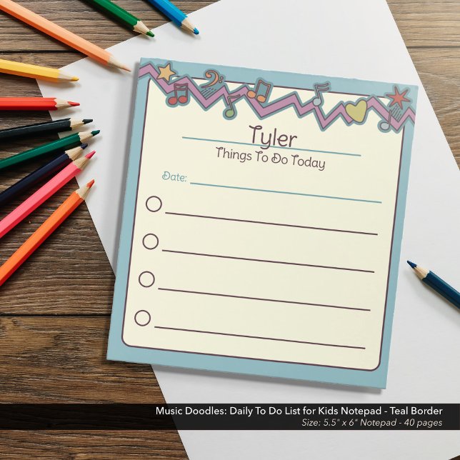 Music Doodles: Daily To Do List for Kids Notepad (Music Doodles: Daily To Do List for Kids Notepad - Teal)