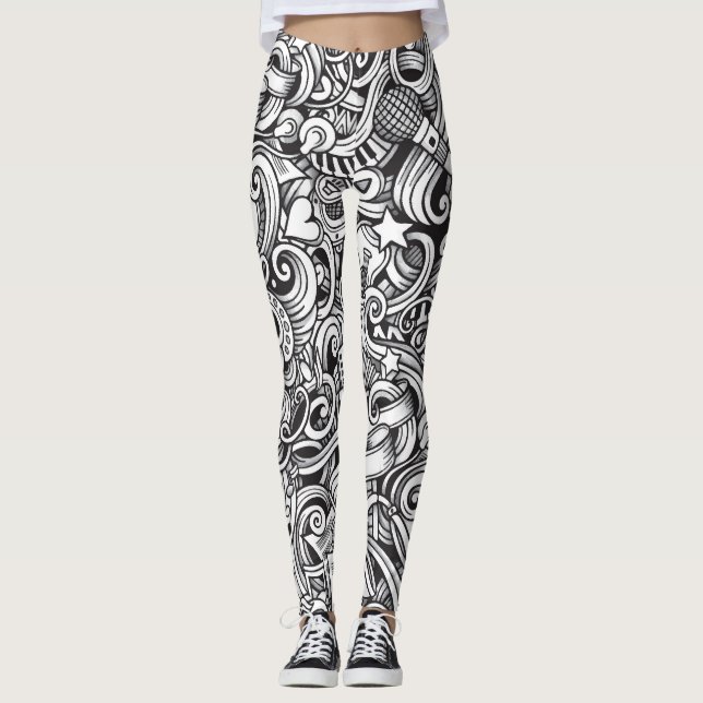 Music Doodles Vintage Background Leggings (Front)