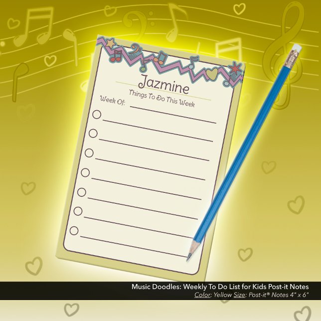 Music Doodles: Weekly To-Do List for Kids Post-it Notes (Music Doodles: Weekly To-Do List for Kids Post-it Notes with Yellow Border)