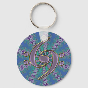 Music Double Bass Clef on Blue Fractal Keychain