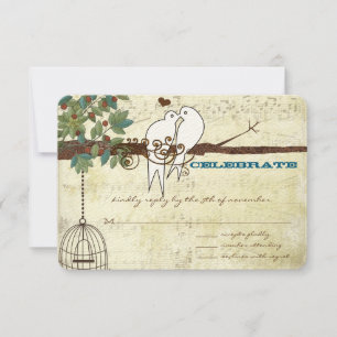 Music Dove Lovebird Sitting In a Tree Wedding RSVP Card