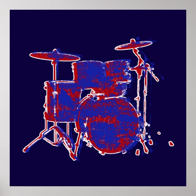 music, drum kit red & blue poster (Front)