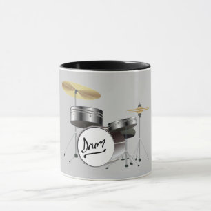 MUSIC DRUM SET IN ELEGANT CHARCOAL GRAY AND BLACK MUG
