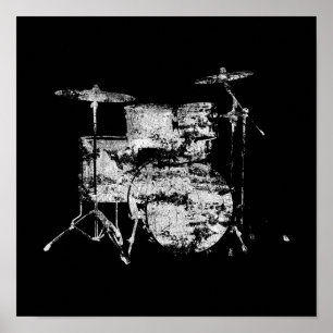 music, drums black and white poster