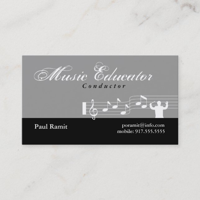 Music Educator Conductor Business Card Grey (Front)