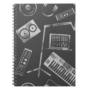Music elements: vintage seamless background. notebook