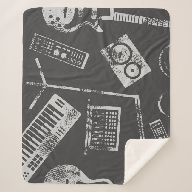 Music elements: vintage seamless background. sherpa blanket (Front)