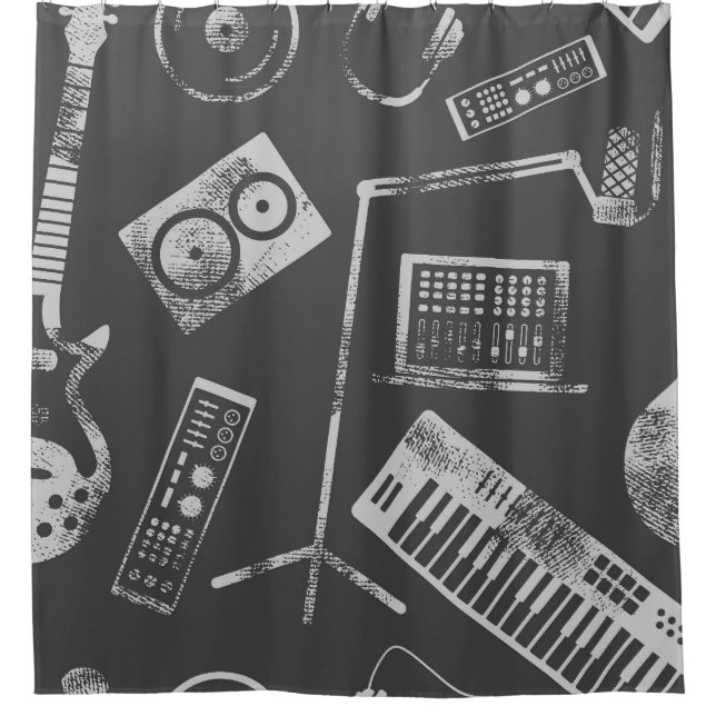 Music elements: vintage seamless background. shower curtain (Front)