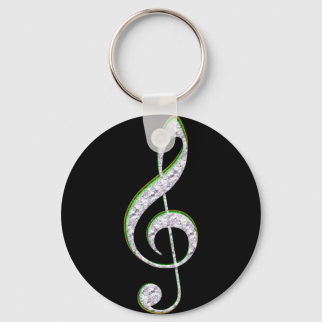 MUSIC Emerald and Diamond Treble Clef Key Ring (Front)