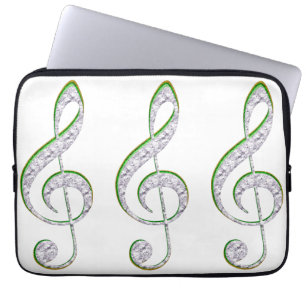 MUSIC Emerald and Diamond Treble Clef Laptop Sleeve