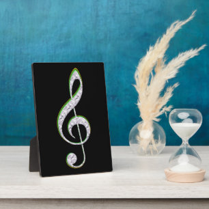MUSIC Emerald and Diamond Treble Clef Plaque