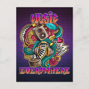 Music everywhere graffiti DJ Postcard