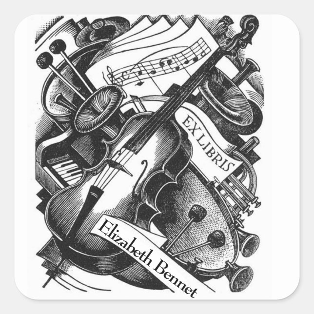 Music Ex Libris bookplate Square Sticker (Front)