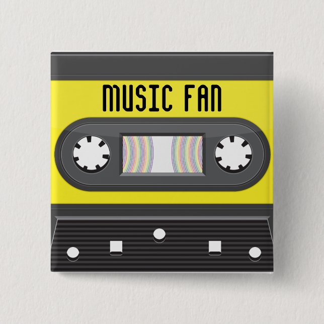 Music fab cassette with rainbow tape button (Front)