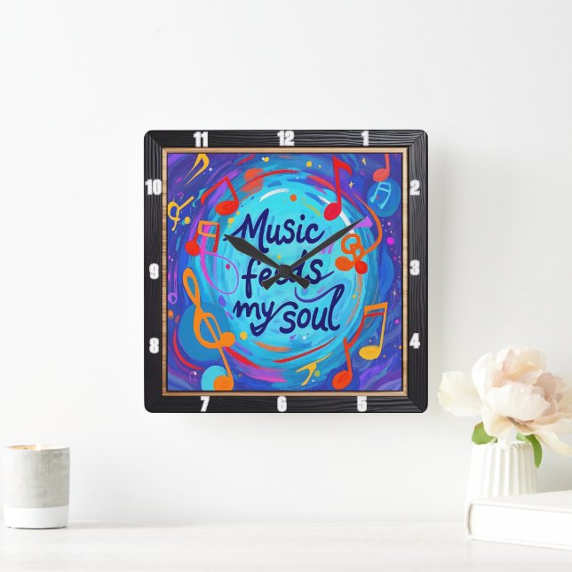 Music Feeds My Soul Square Wall Clock (Home)