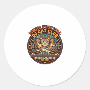 Music Festival DJ Cat Cat Lover Gift - Music Festi Classic Round Sticker