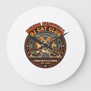 Music Festival DJ Cat Cat Lover Gift - Music Festi Large Clock