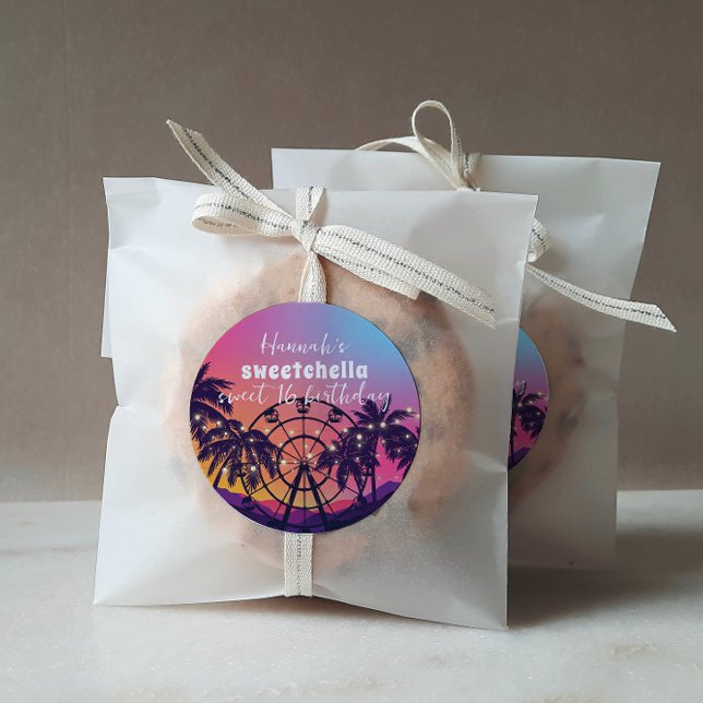 Music Festival | Ferris Wheel Palms Sweet 16 Classic Round Sticker (Creator Uploaded)