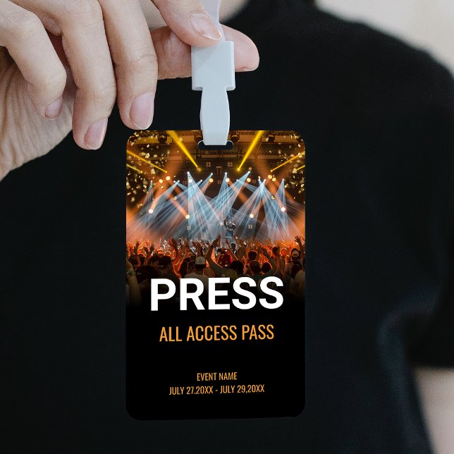 Music Festival Press All Access Pass Event ID ID Badge (Music Event Backstage Pass Event Staff Badge)